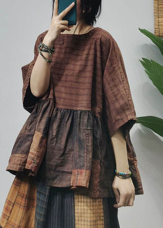 Dames Vintage O-hals Gerimpeld Shirt met Halve Mouw 1