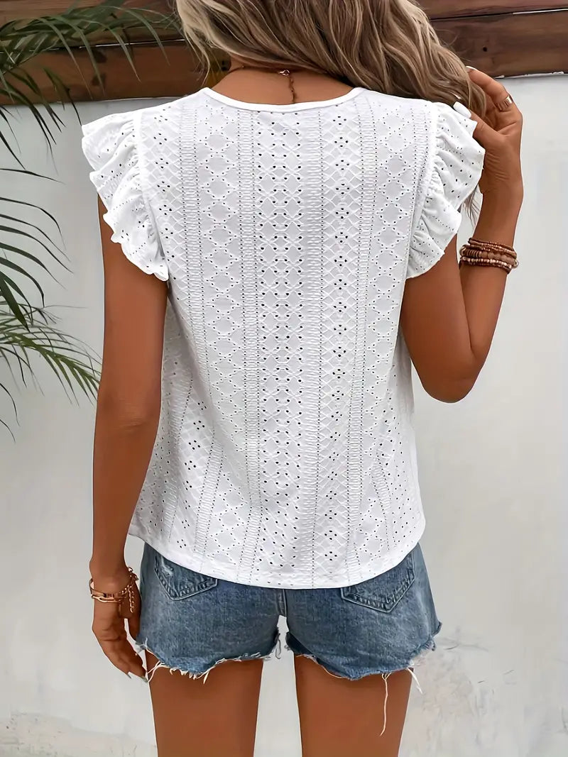 Dames Vintage T-shirt met Ronde Hals en Ruches 1