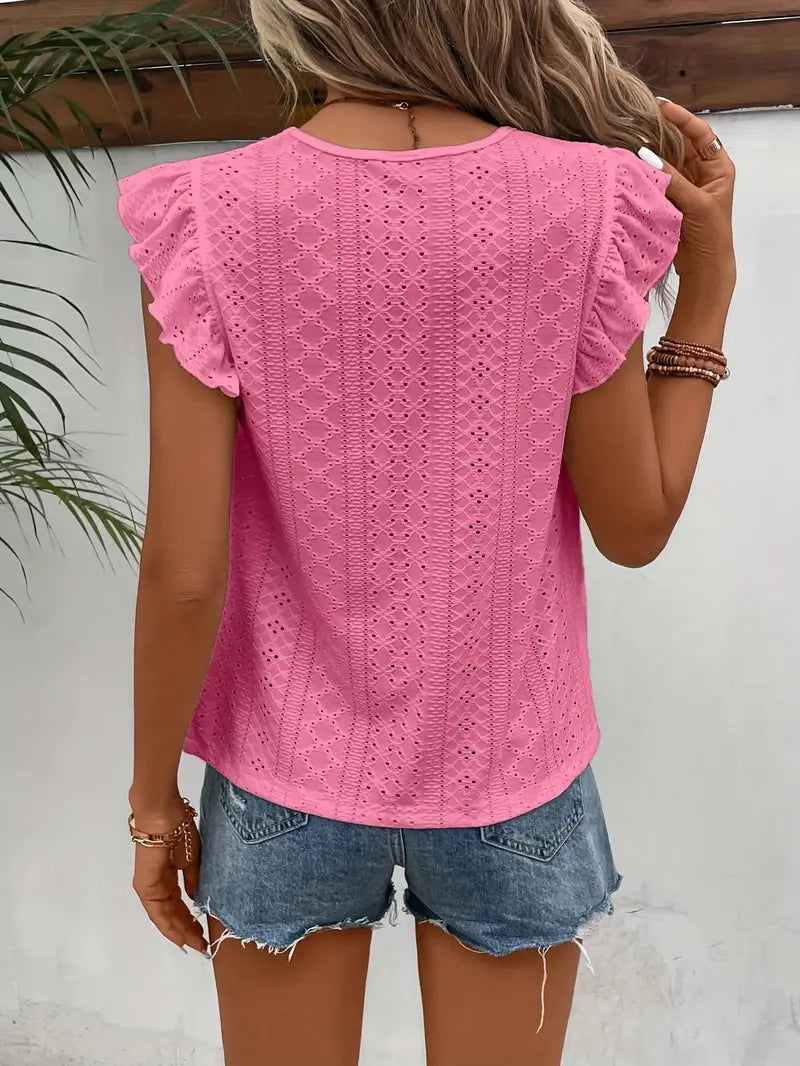 Dames Vintage T-shirt met Ronde Hals en Ruches 6