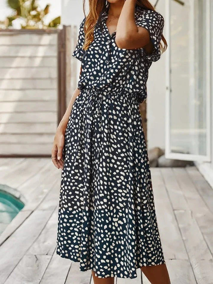 Dames Vintage Zomerjurk Met Middenmouwen en Leopardenprint 11