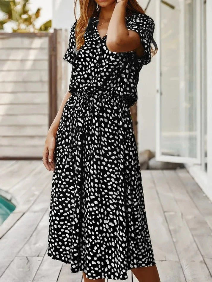 Dames Vintage Zomerjurk Met Middenmouwen en Leopardenprint 5