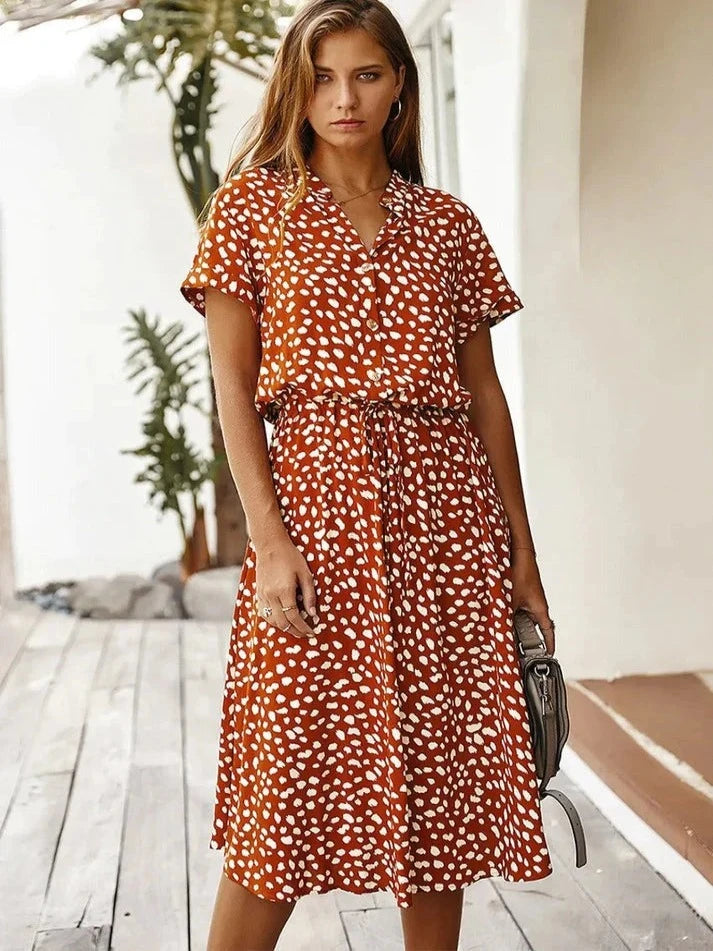 Dames Vintage Zomerjurk Met Middenmouwen en Leopardenprint 9