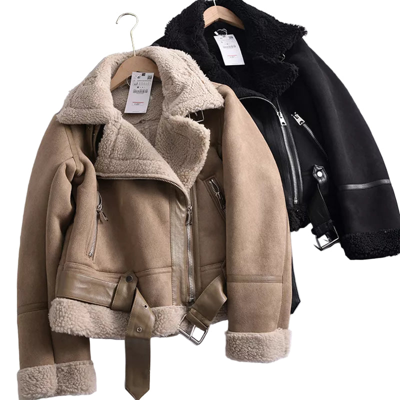 Dames Vinterjacke in Suède Look met Uniek Ontwerp 0