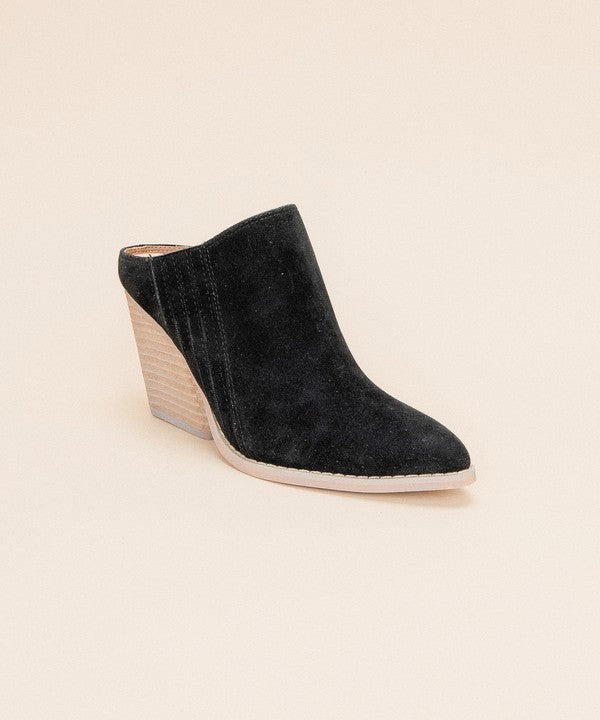 Dames Wedge Mule Chunky Hak Open Rug Zwart 1