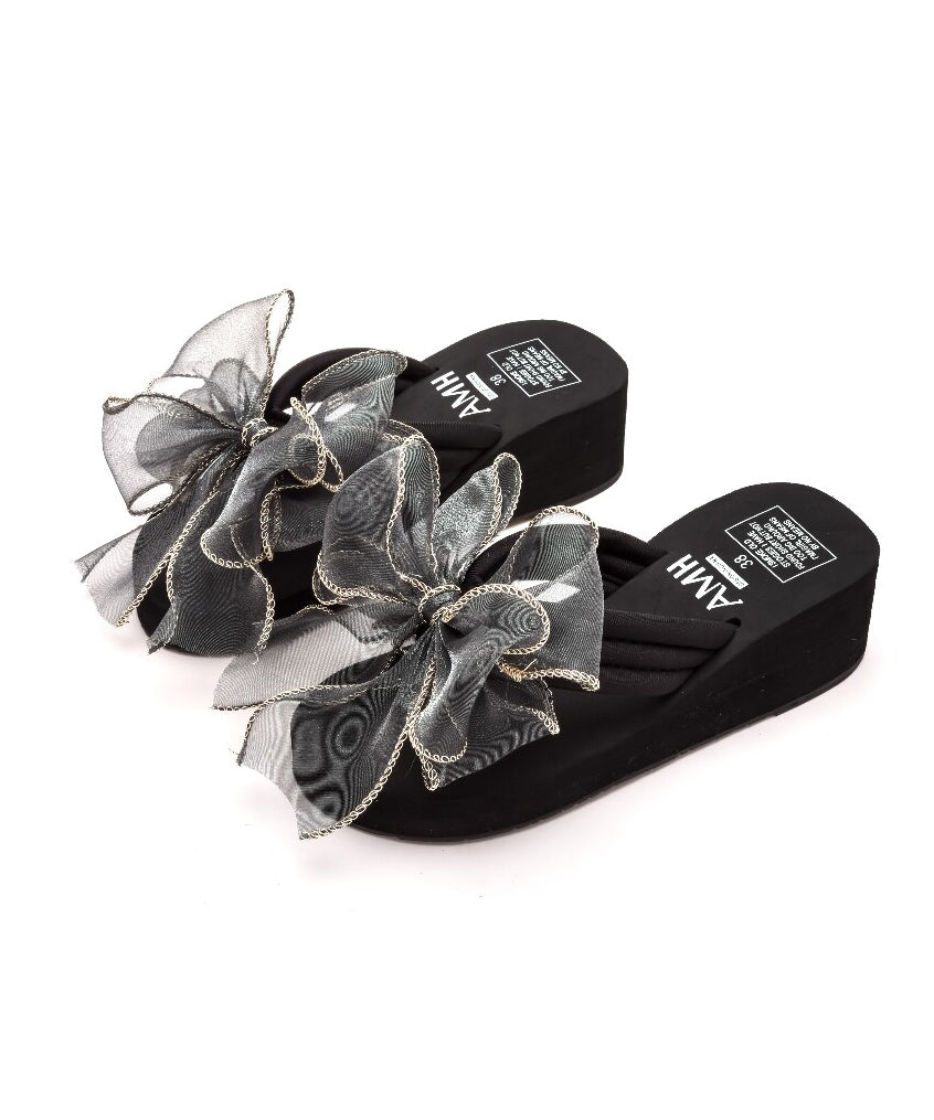 Dames Wig Slippers Met Tule Strik 4