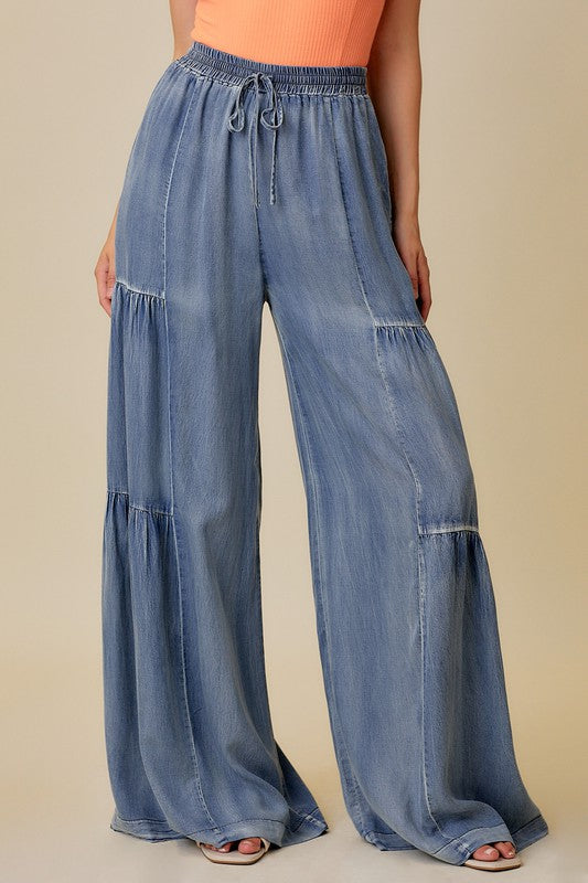 Dames Wijde Broek Rimpel Denim Casual Pijp 1