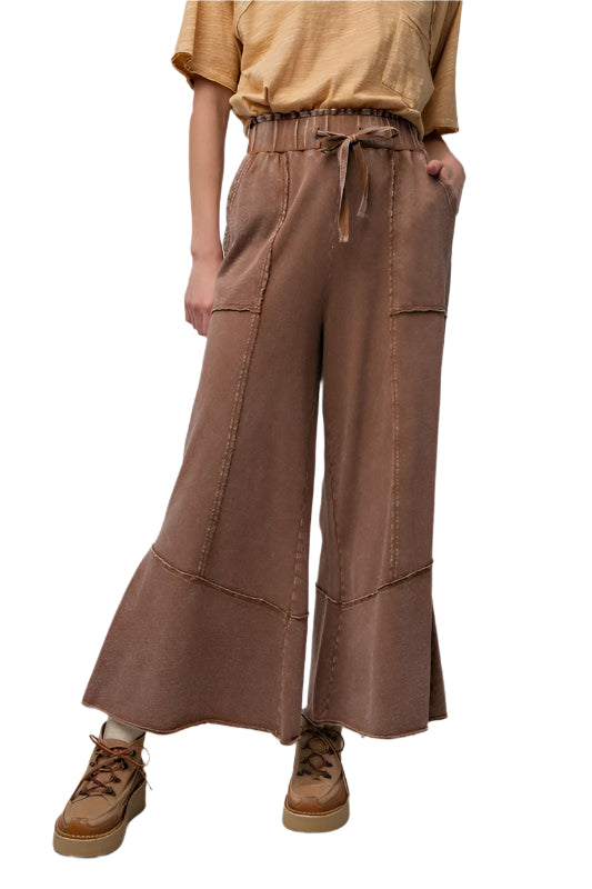 Dames Wijde Pantalon Terry Knit Comfortabele Broek Wijde Pijp 0