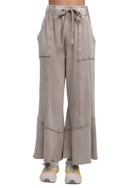 Dames Wijde Pantalon Terry Knit Met Mineral Wash Effect 0