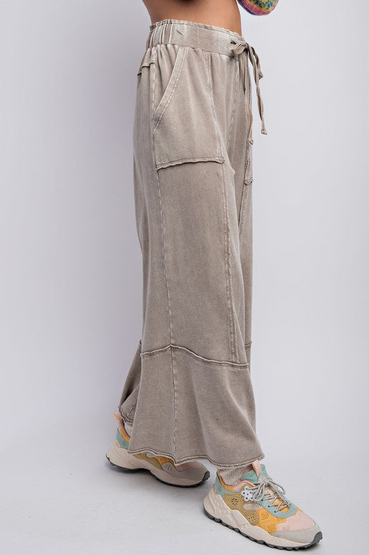 Dames Wijde Pantalon Terry Knit Met Mineral Wash Effect 1