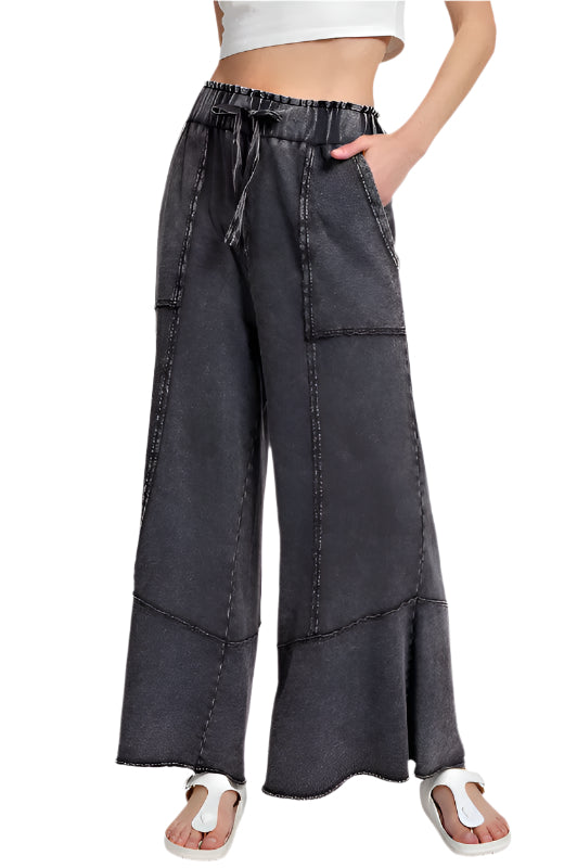 Dames Wijde Pantalon van Terry Knit in Mineral Washed 0