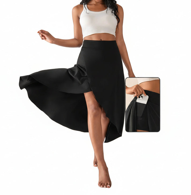 Dames Wikkelrok Midi met Asymmetrische Zoom en Ingebouwde Culottes 0