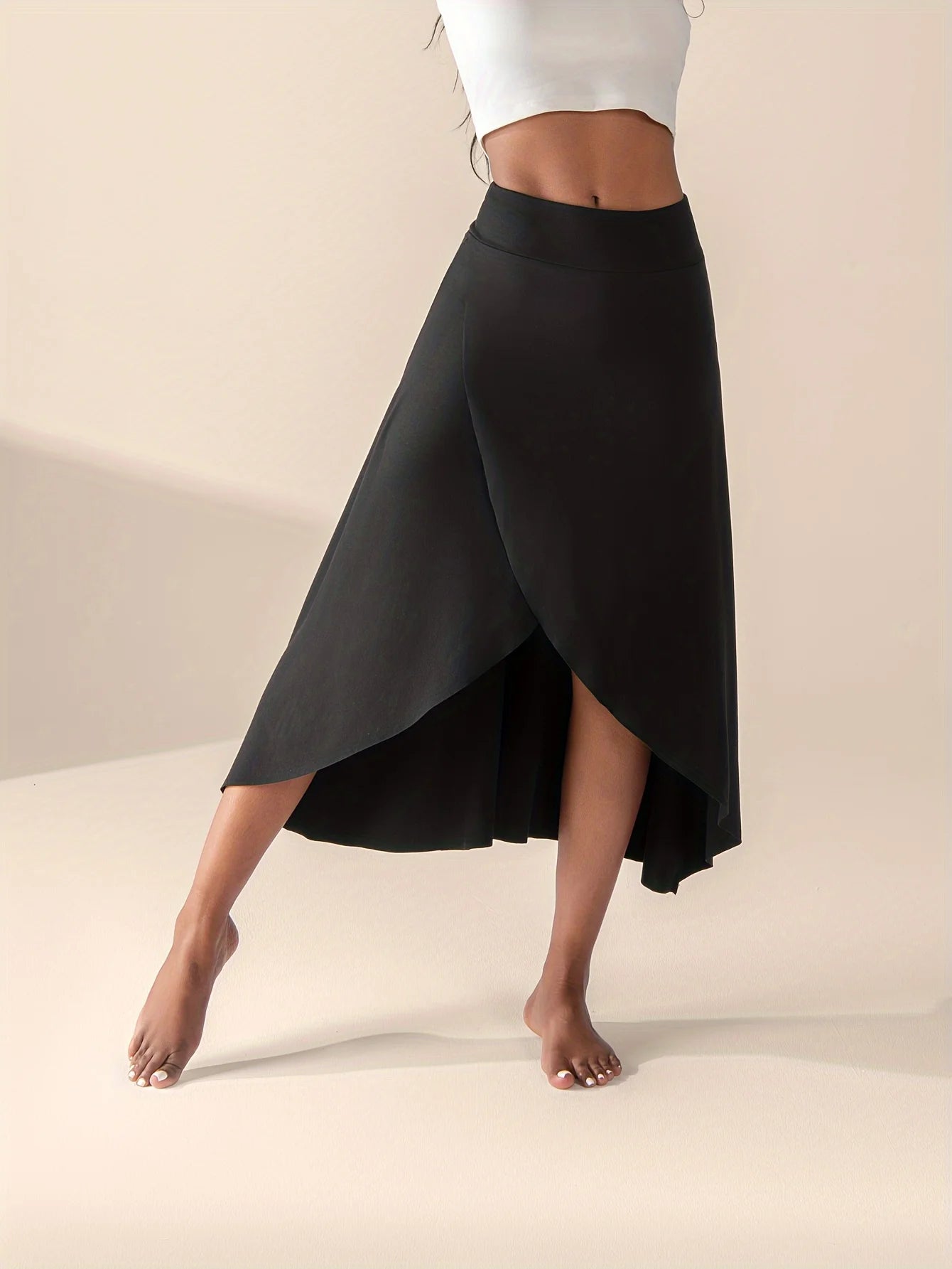 Dames Wikkelrok Midi met Asymmetrische Zoom en Ingebouwde Culottes 3