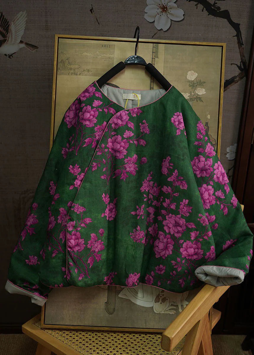 Dames Winterjas Chinese Stijl Ronde Hals Print 1