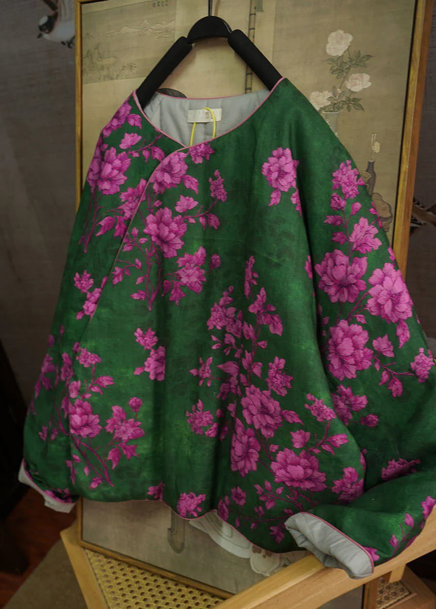 Dames Winterjas Chinese Stijl Ronde Hals Print 2