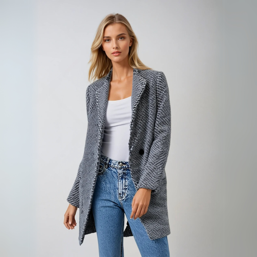 Dames Winterjas Houndstooth Stijl Wol 1