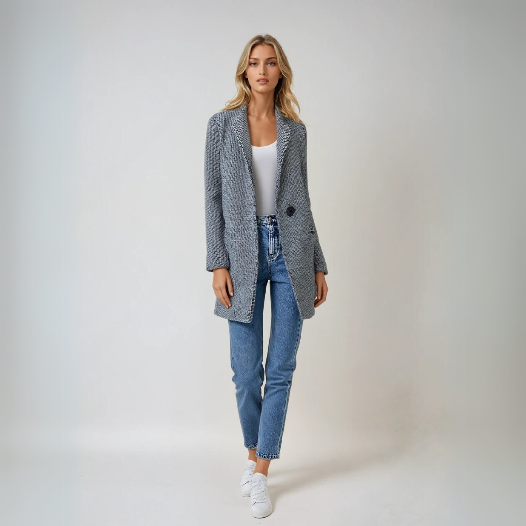 Dames Winterjas Houndstooth Stijl Wol 2