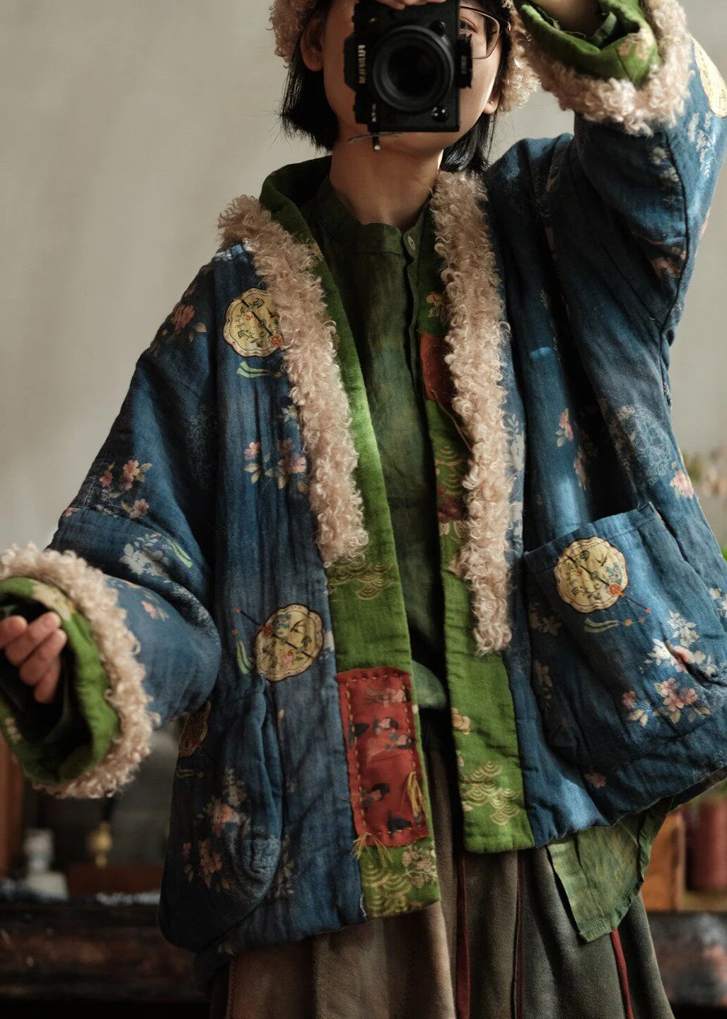 Dames Winterjas Losse Pasvorm Patchwork Print 2