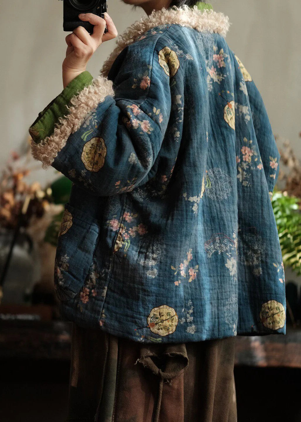 Dames Winterjas Losse Pasvorm Patchwork Print 3
