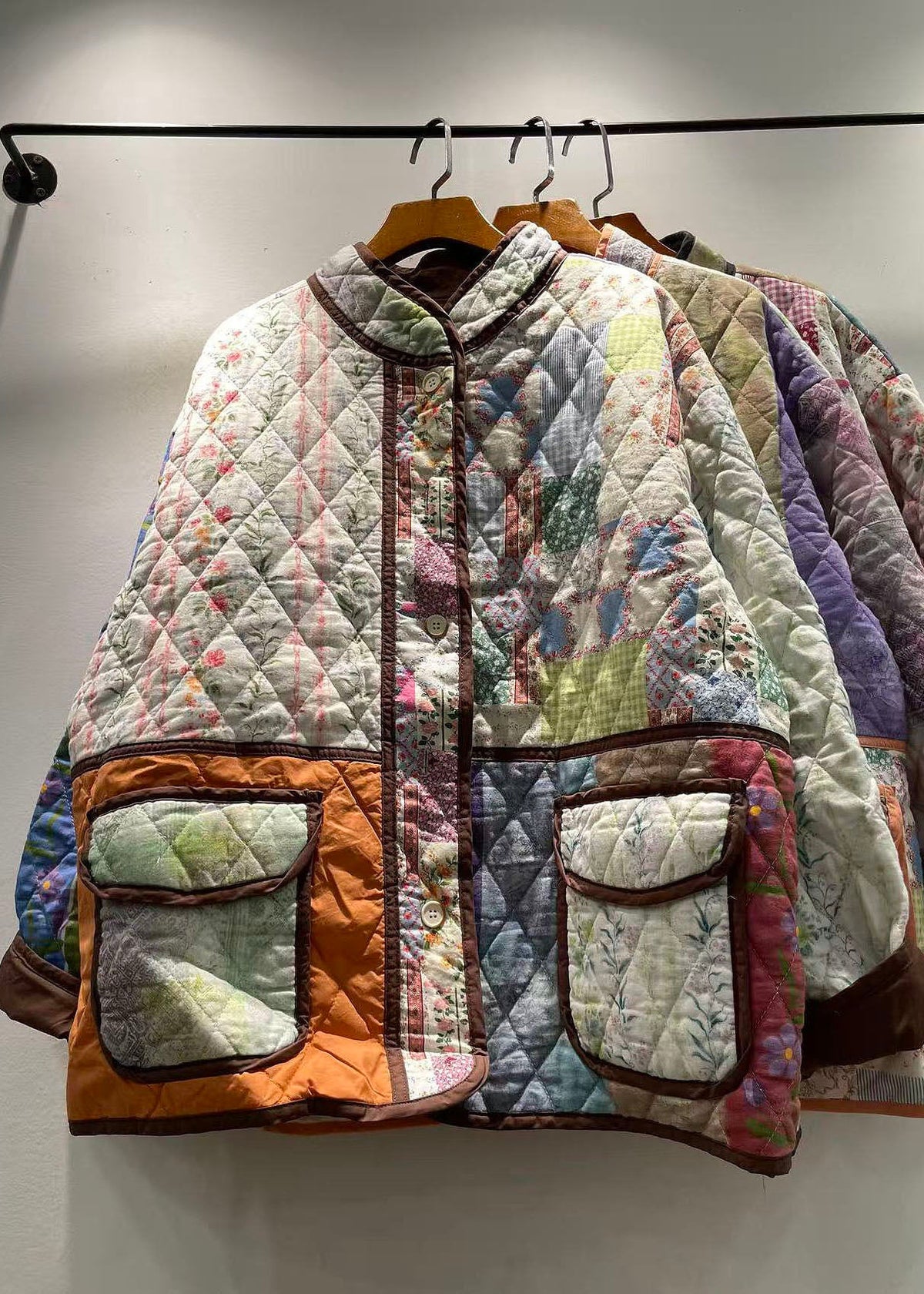 Dames Winterjas Patchwork Stijlvol Met Zakkenprint 4