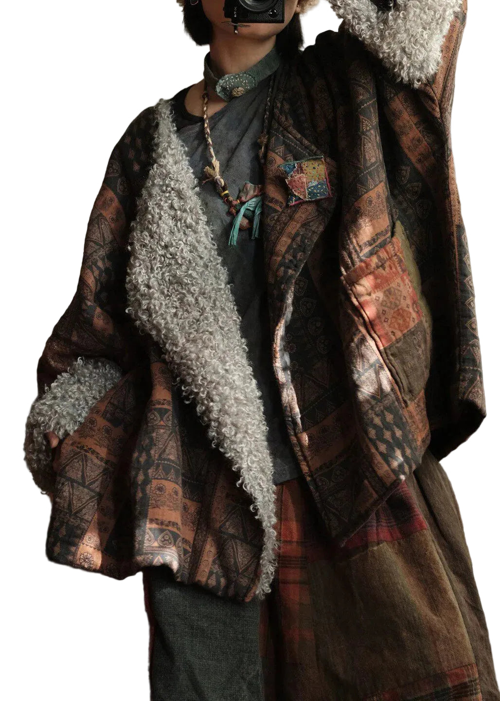 Dames Winterjas Plus Size met Peter Pan-kraag en Patchwork Design 2