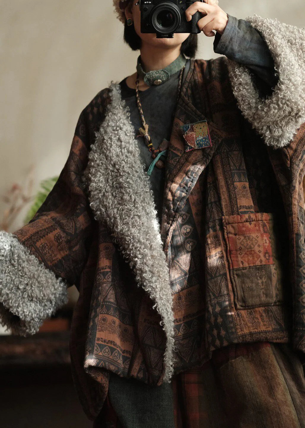 Dames Winterjas Plus Size met Peter Pan-kraag en Patchwork Design 3