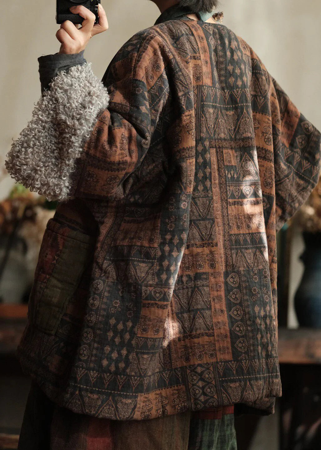 Dames Winterjas Plus Size met Peter Pan-kraag en Patchwork Design 4