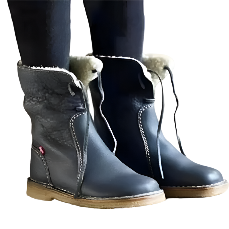 Dames Winterlaarzen Waterdicht Leer met Wolvoering en Stevige Zool 0