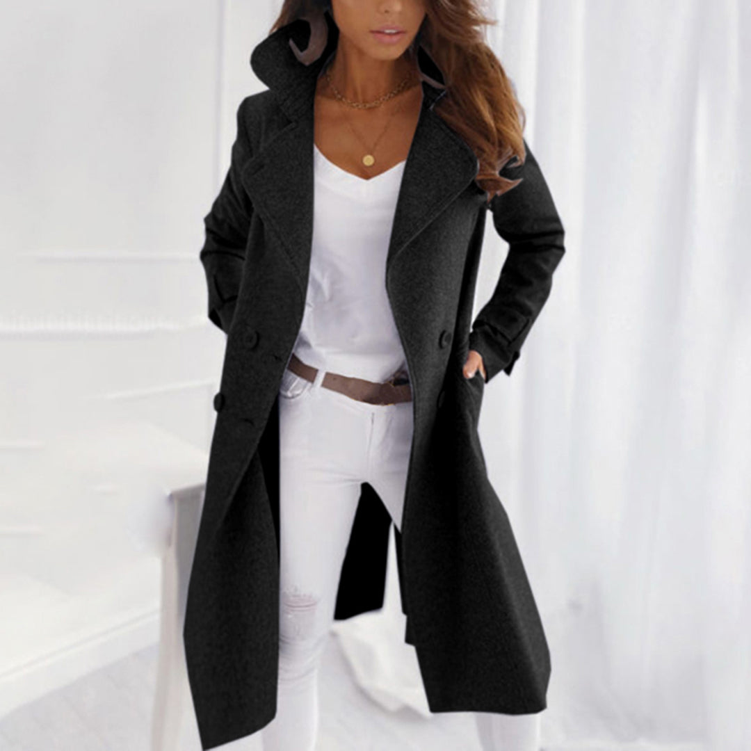 Dames Wollen Jas Met Omgeslagen Kraag Elegante Stijl 0
