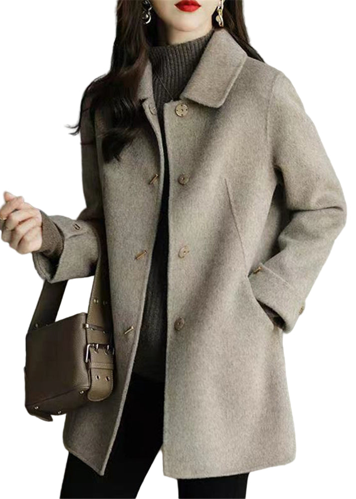 Dames Wollen Jas met Peter Pan Kraag en Zakken 0