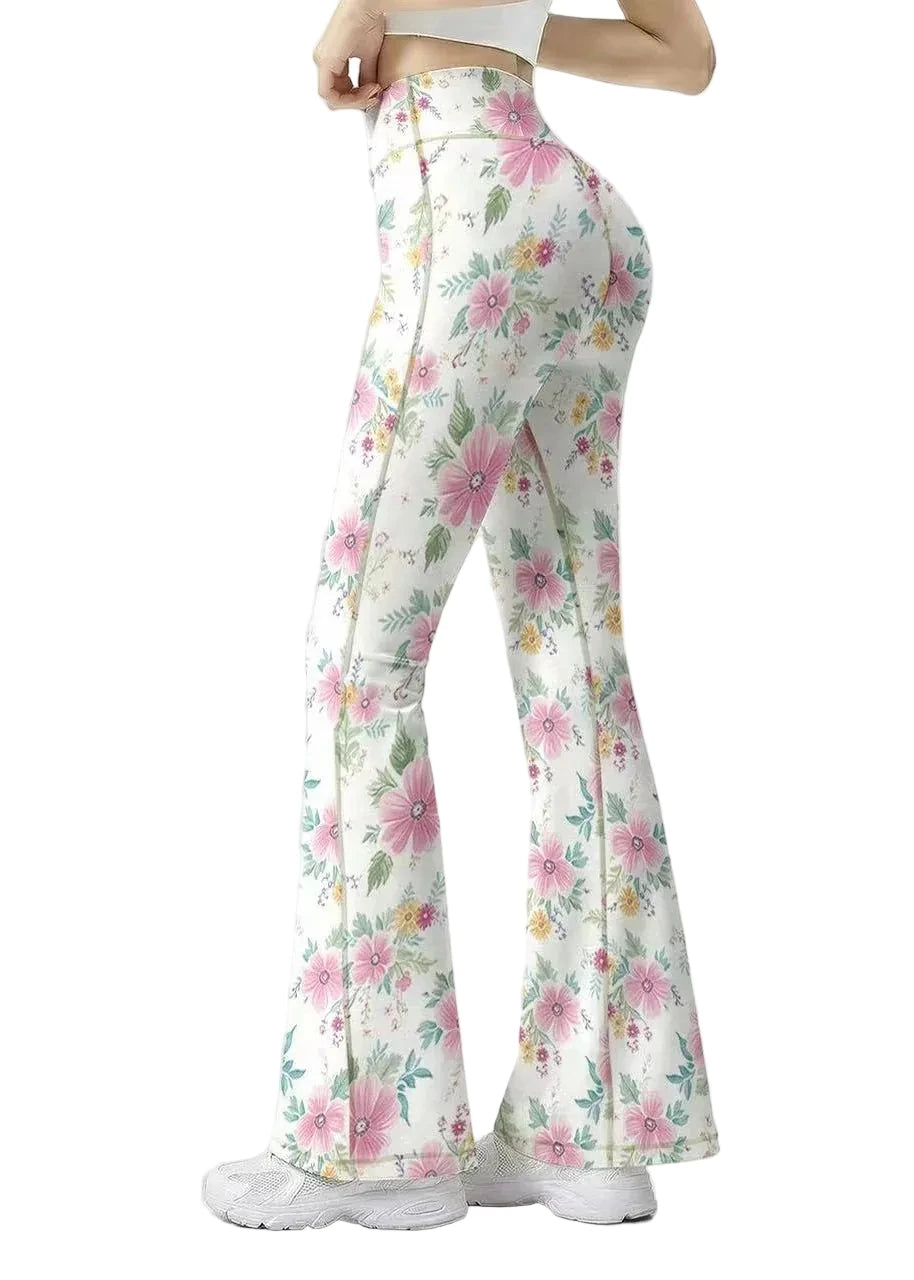 Dames Yogabroek Bloemenprint Hoge Taille Wijde Pijpen 0