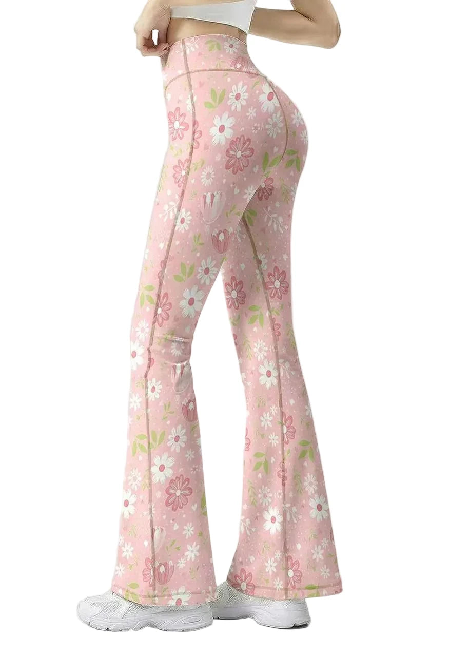 Dames Yogabroek Bloemenprint Hoge Taille Wijde Pijpen 0