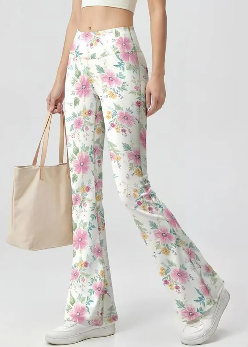 Dames Yogabroek Bloemenprint Hoge Taille Wijde Pijpen 1
