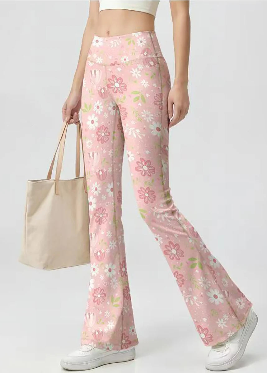 Dames Yogabroek Bloemenprint Hoge Taille Wijde Pijpen 1