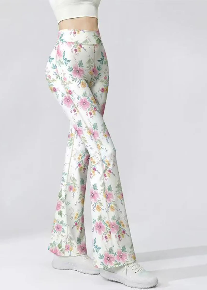 Dames Yogabroek Bloemenprint Hoge Taille Wijde Pijpen 2