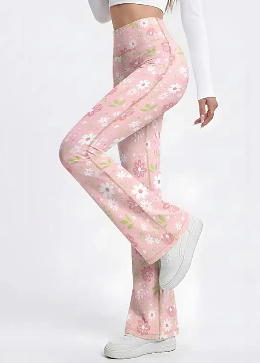 Dames Yogabroek Bloemenprint Hoge Taille Wijde Pijpen 2