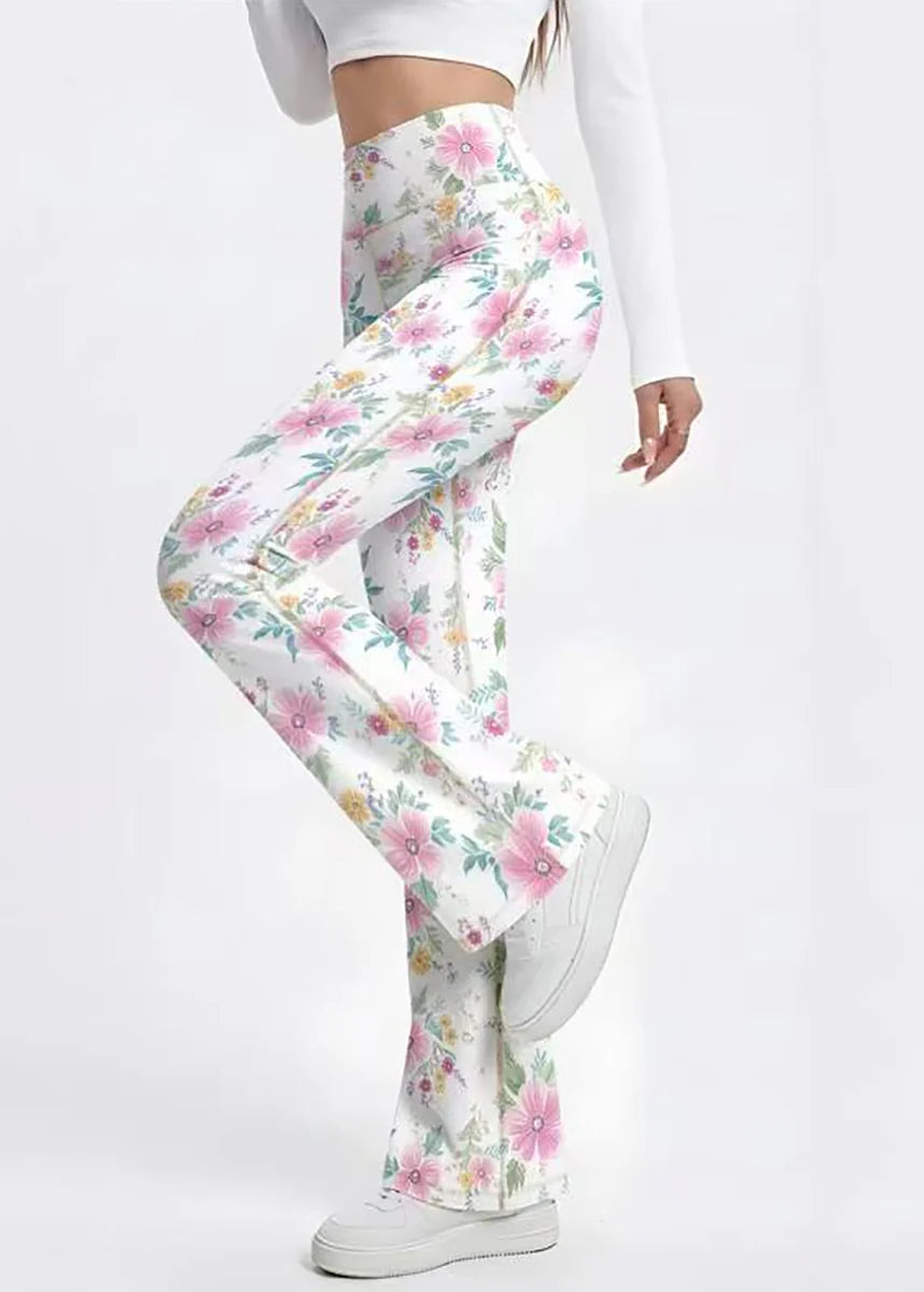 Dames Yogabroek Bloemenprint Hoge Taille Wijde Pijpen 3