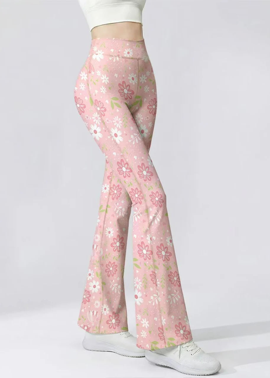 Dames Yogabroek Bloemenprint Hoge Taille Wijde Pijpen 3