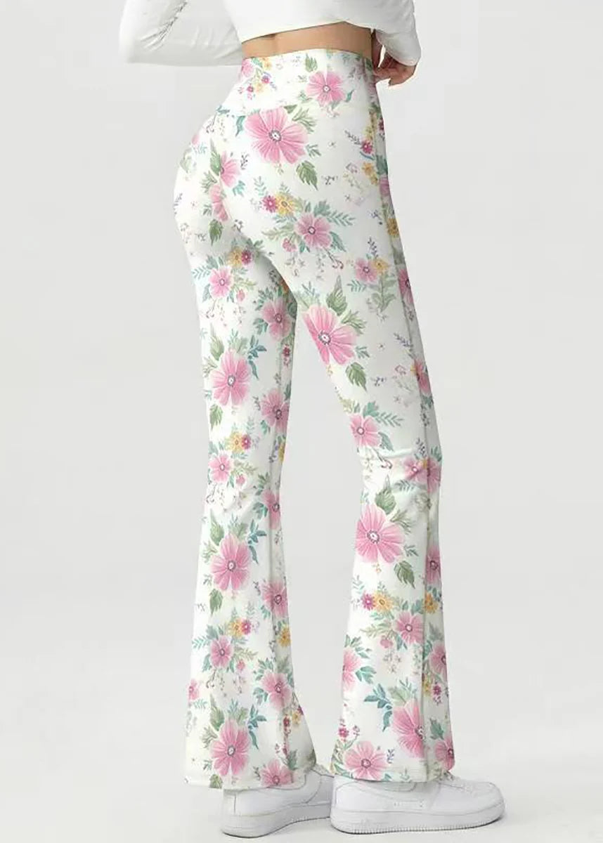 Dames Yogabroek Bloemenprint Hoge Taille Wijde Pijpen 4