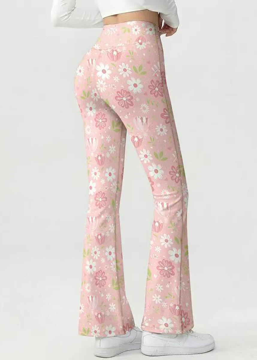 Dames Yogabroek Bloemenprint Hoge Taille Wijde Pijpen 4
