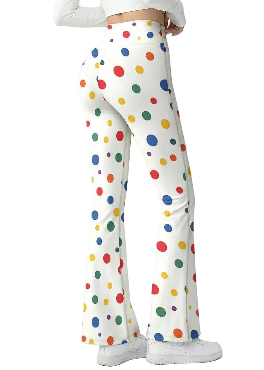 Dames Yogabroek Hoge Taille Met Kleurrijke Stippen En Wijde Pijpen 0