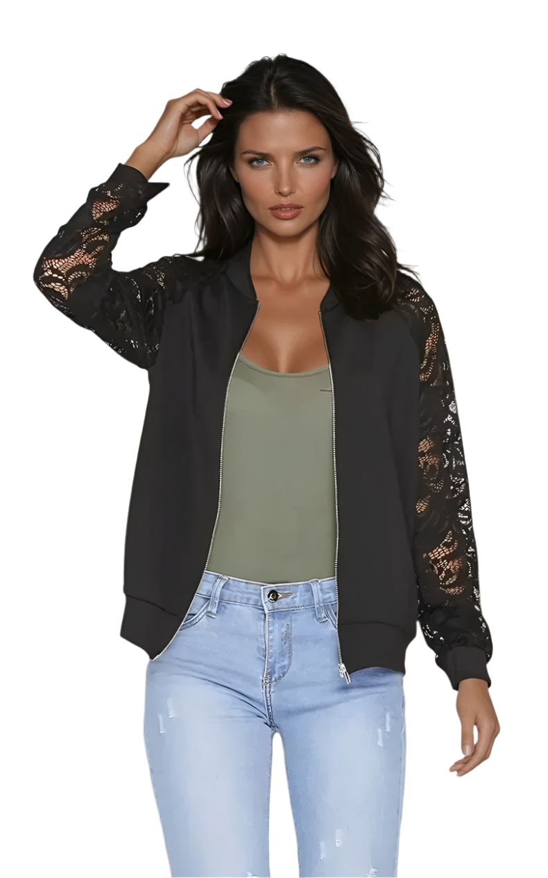 Dames Zip-Up Jacket met Kanten Mouwen 0