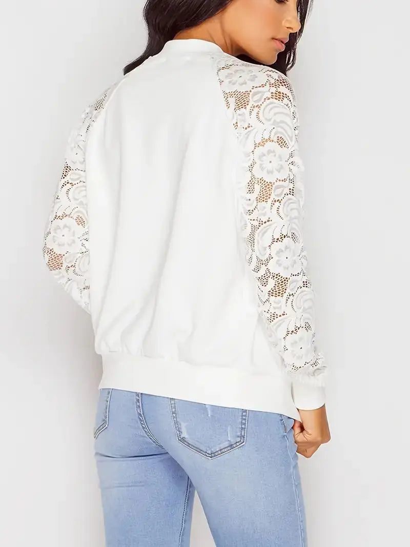 Dames Zip-Up Jacket met Kanten Mouwen 2