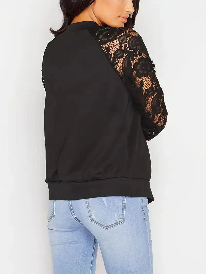 Dames Zip-Up Jacket met Kanten Mouwen 3