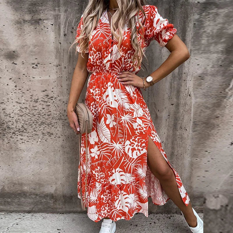 Dames Zomer Jurk Met Bloemenprint En Split 5