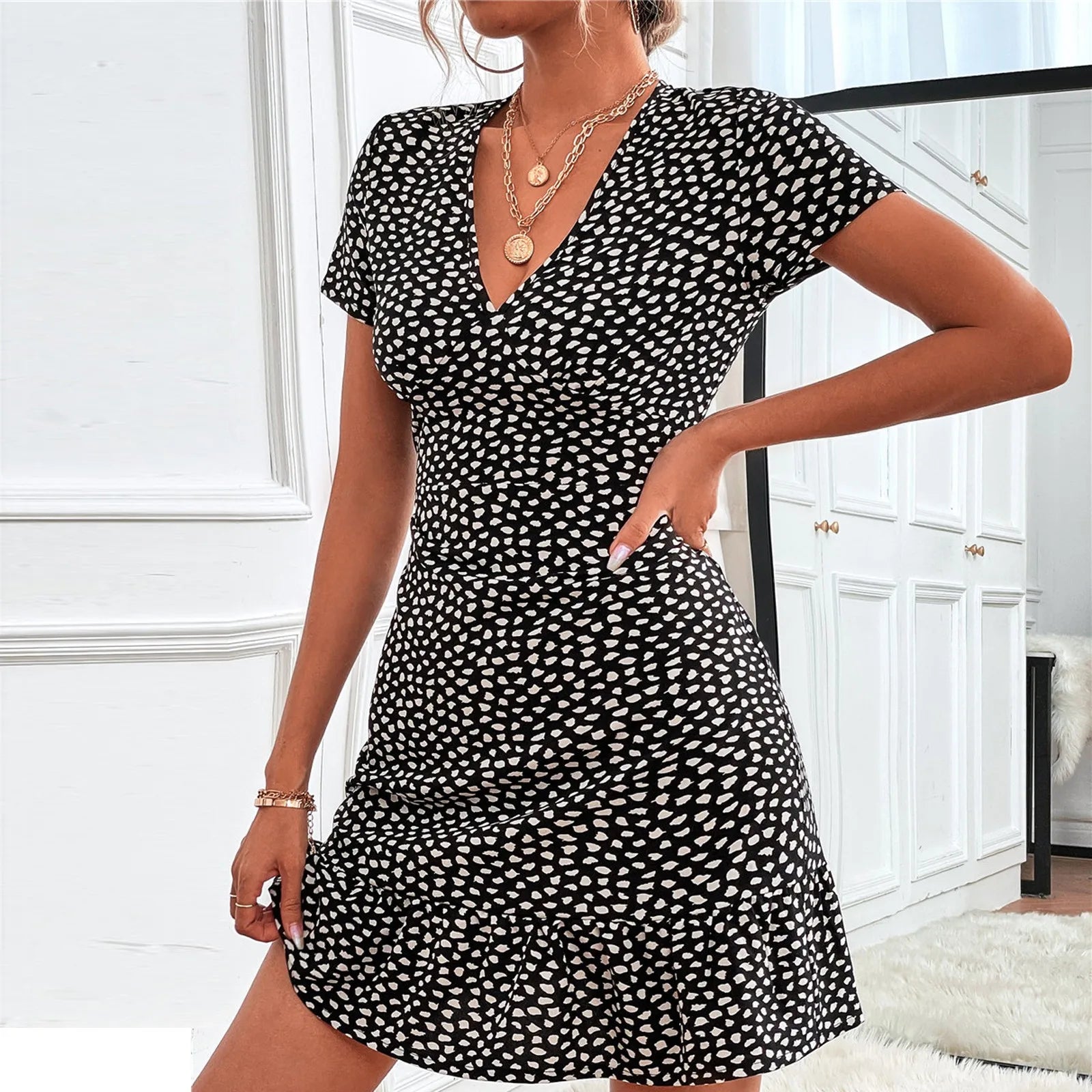 Dames Zomer Jurk V-hals Bloemenprint Casual 11