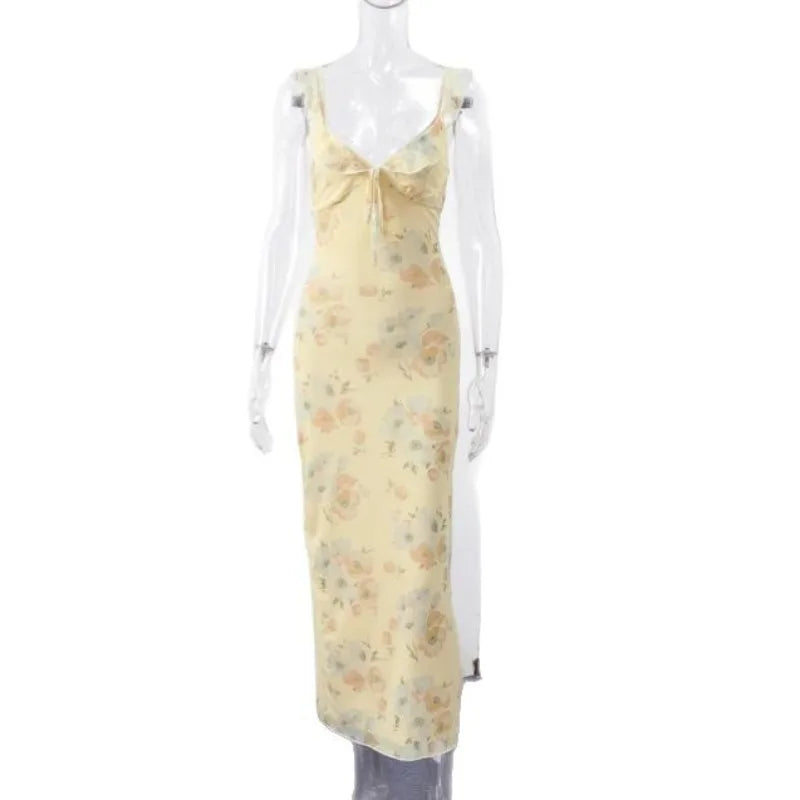 Dames Zomerjurk Bloem Motief Mouwloos Maxi Stijl 3