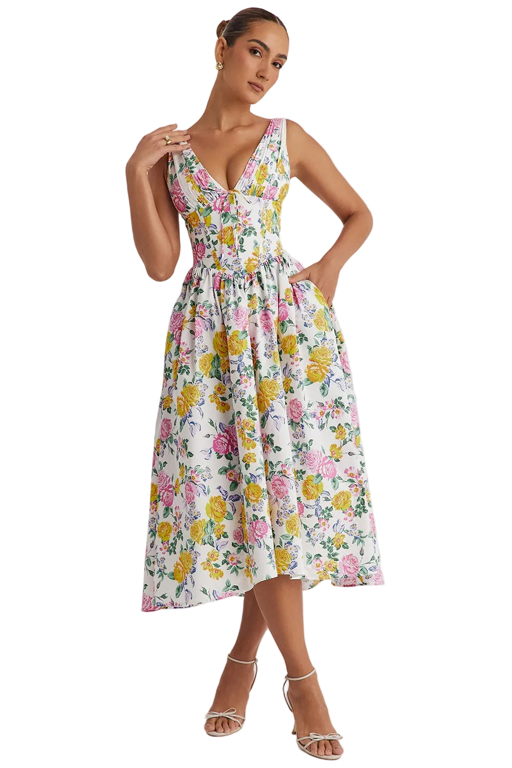 Dames Zomerjurk Bloemenprint Met Flatterend Silhouet 0
