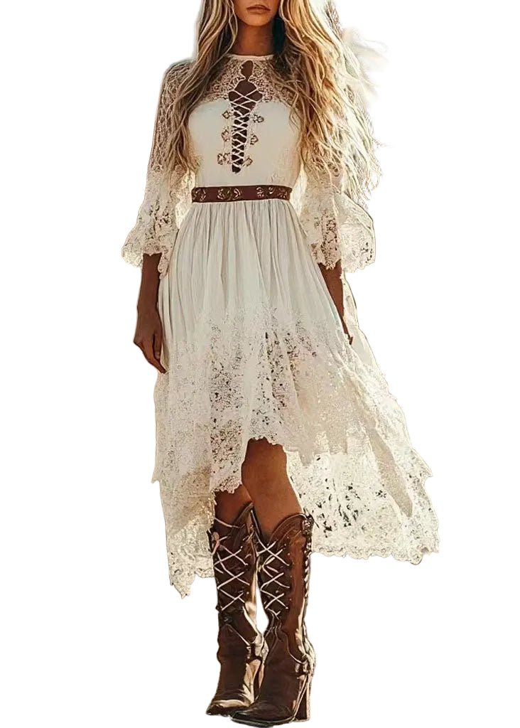 Dames Zomerjurk Bohemien Asymmetrisch Met Patchwork Design 0