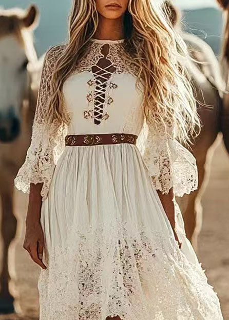 Dames Zomerjurk Bohemien Asymmetrisch Met Patchwork Design 3