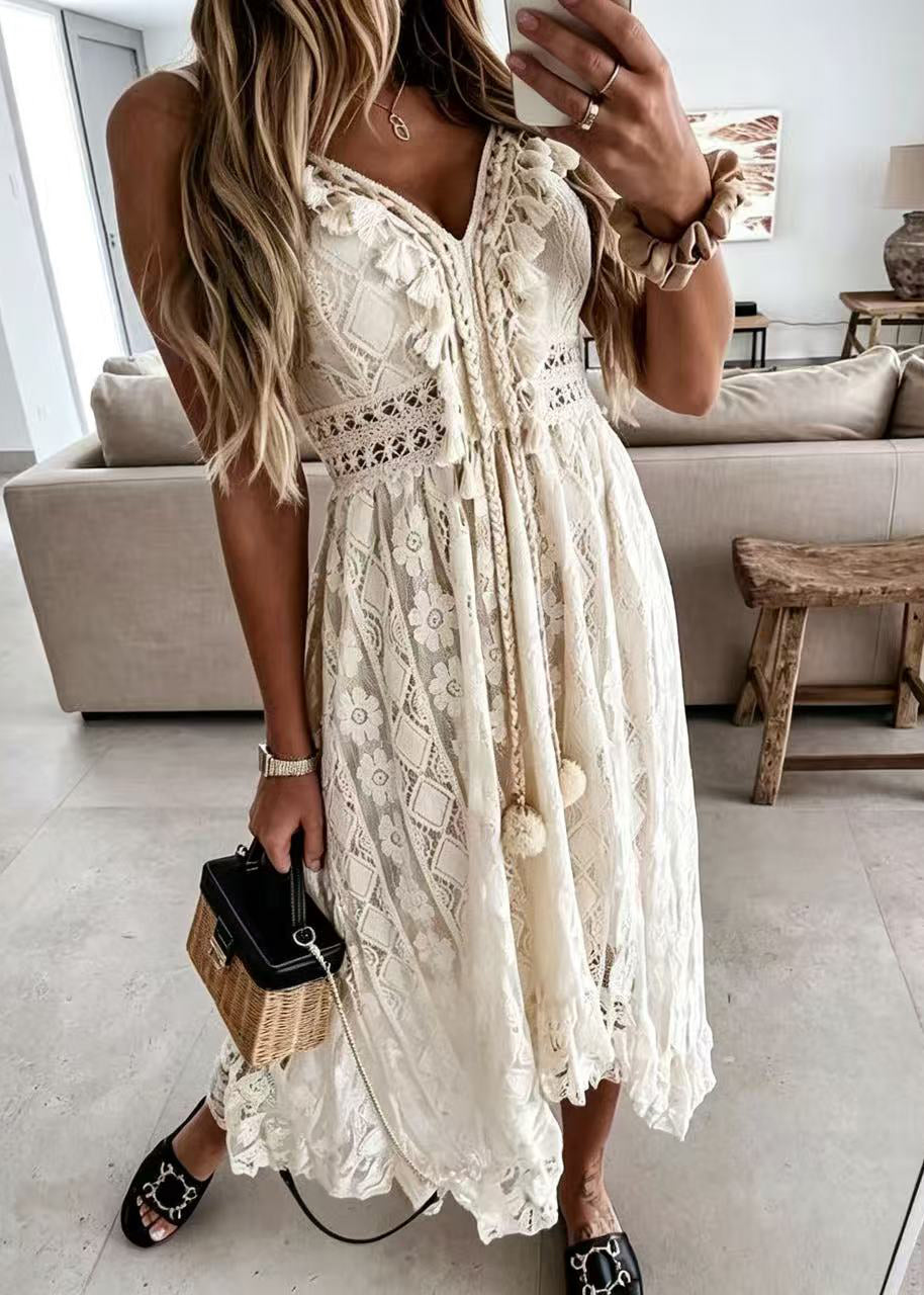 Dames Zomerjurk Bohemien Stijl Met Balversiering 1
